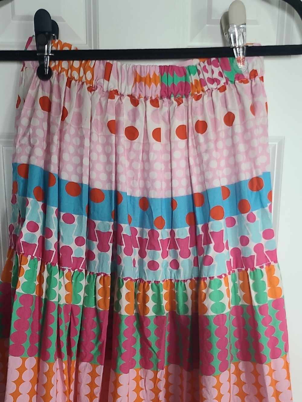 Women's Multicolor Tiered Maxi Skirt - Pink, Orange, Turquoise - Picture 4 of 5